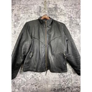 Vtg Name of Quality Products Leather Men L/XL Black Motorcycle Jacket Eagle Tag